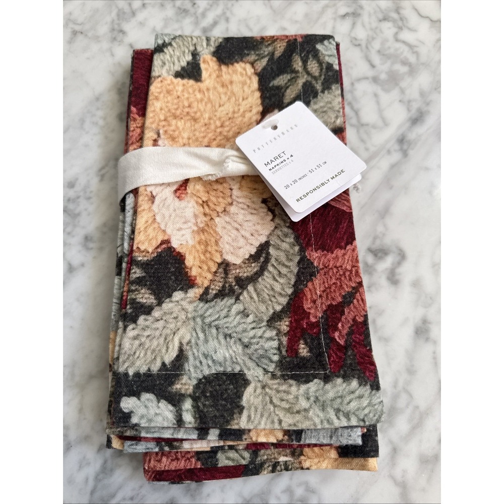 Pottery Barn Set of 4 "Maret" Napkins-100% Cotton Made in India-20" x 20" NWT